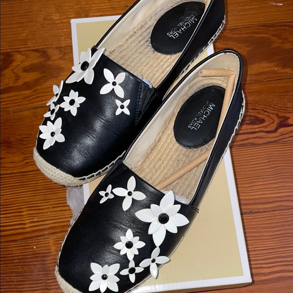 Michael Kors Black and White Floral Espadrilles